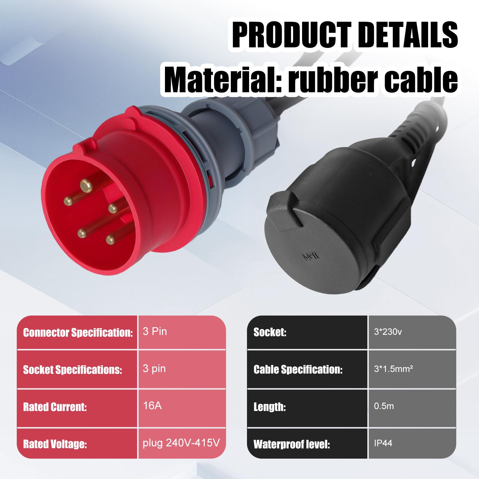 CEE Adaptateur 400V vers 230V x3 Répartiteur Prise Camping Car Adaptateur Triphasé Monophasé avec Couvercle Rabattable Fiche de Contact de Protection