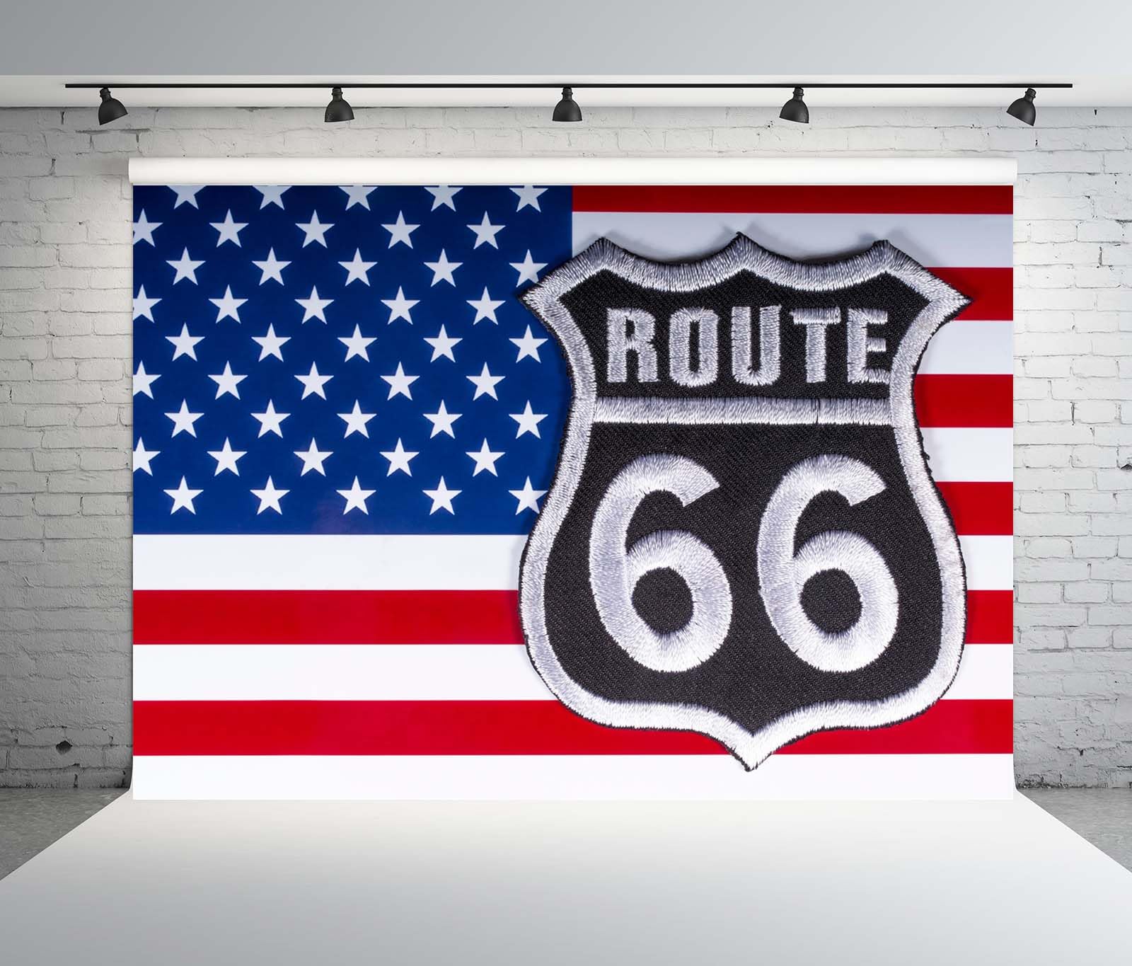 BELECO 4.6x2.5m Sfondo in tessuto Bandiera americana | Logo Route 66 su bandiera USA banner decorazione festa sfondo accessori shooting fotografico