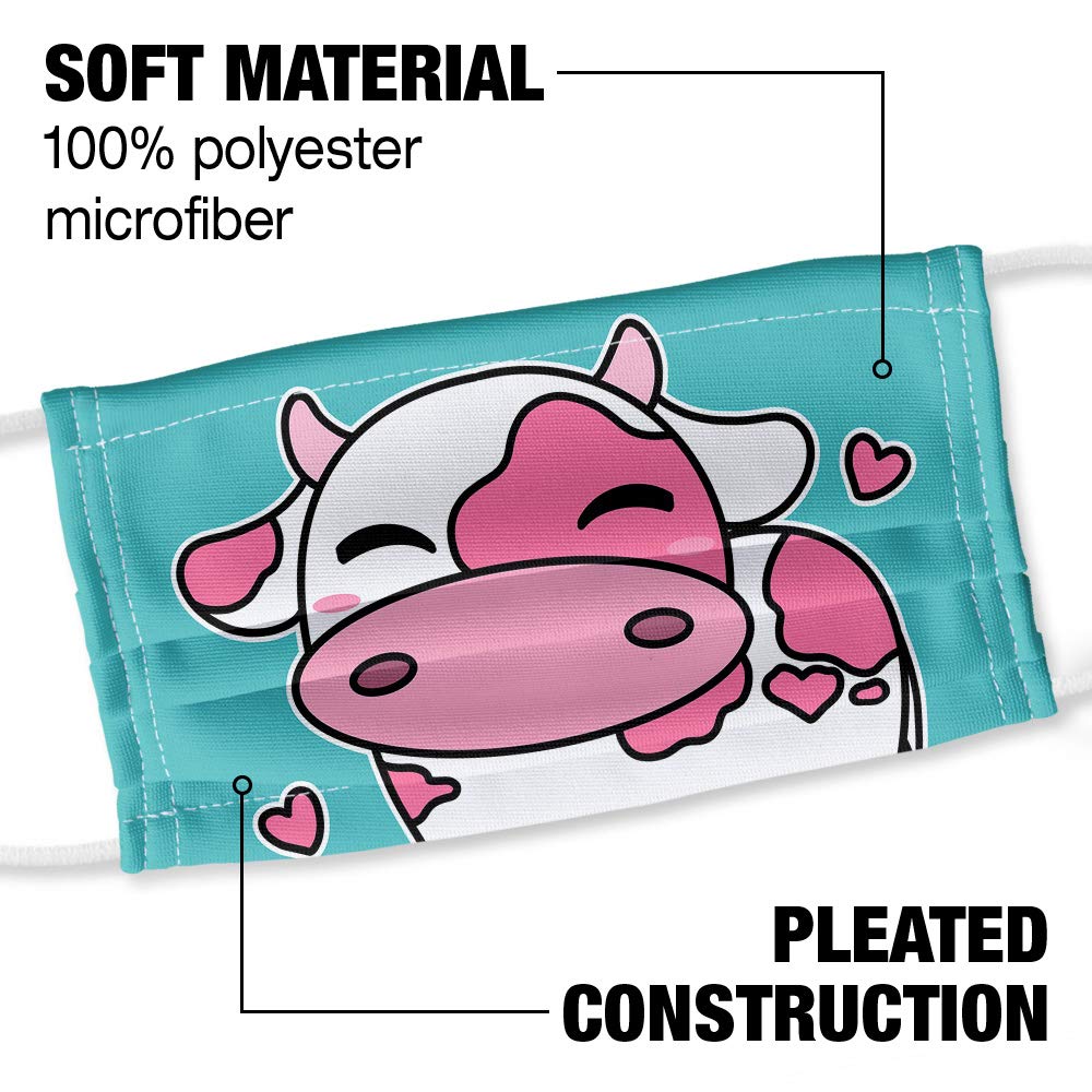 Popfunk Cute Kawaii Strawberry Milk Cow 1-Ply Reusable Face Mask Covering with Adjustable Nose Wire, Unisex