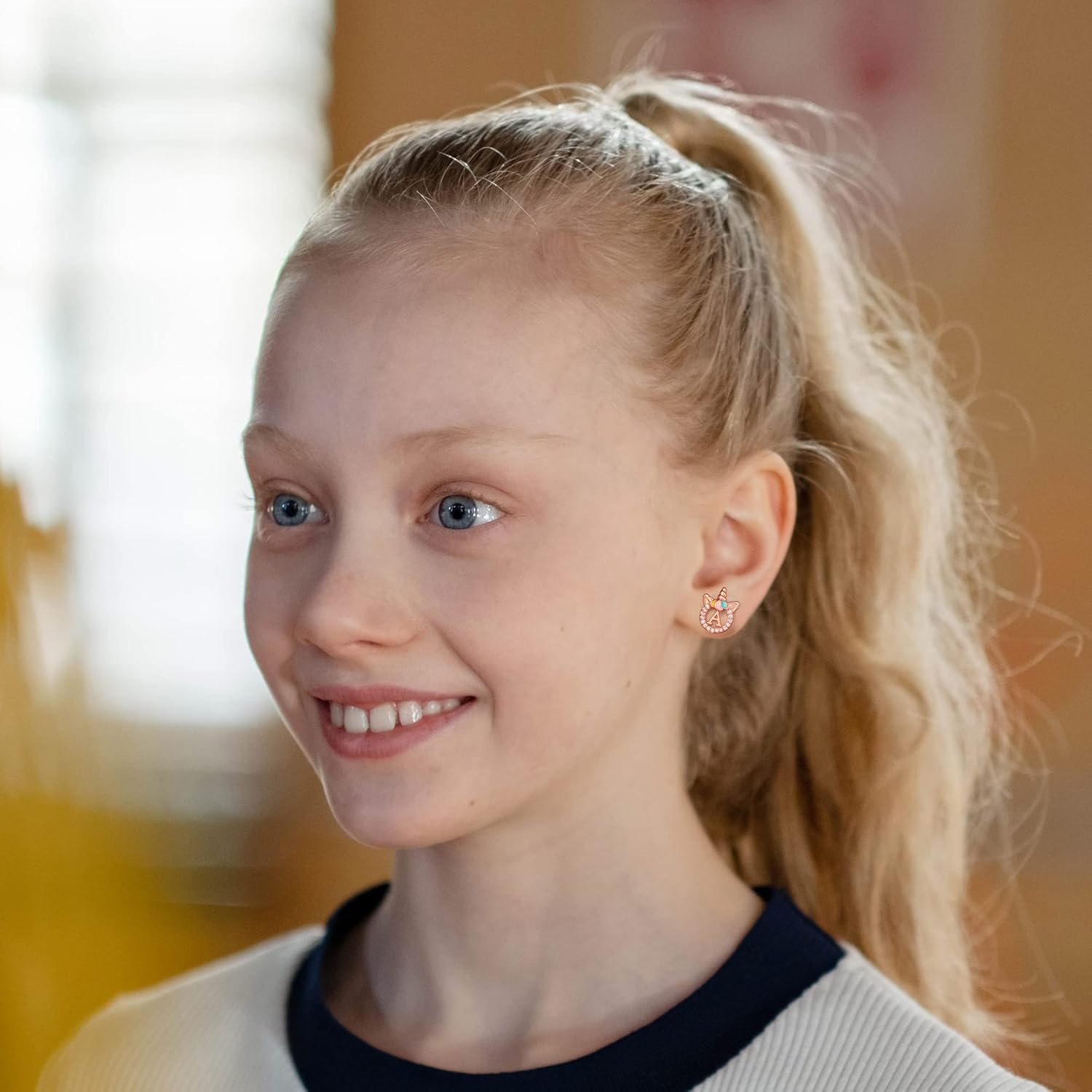 Unicorn Earrings for Girls Kids, Sterling Silver Post Earrings Unicorn Earrings for Girls Hypoallergenic Initial Earrings for Girls Kids Toddler Little Girls Gifts Christmas Gifts for Teen Girls - Image 5