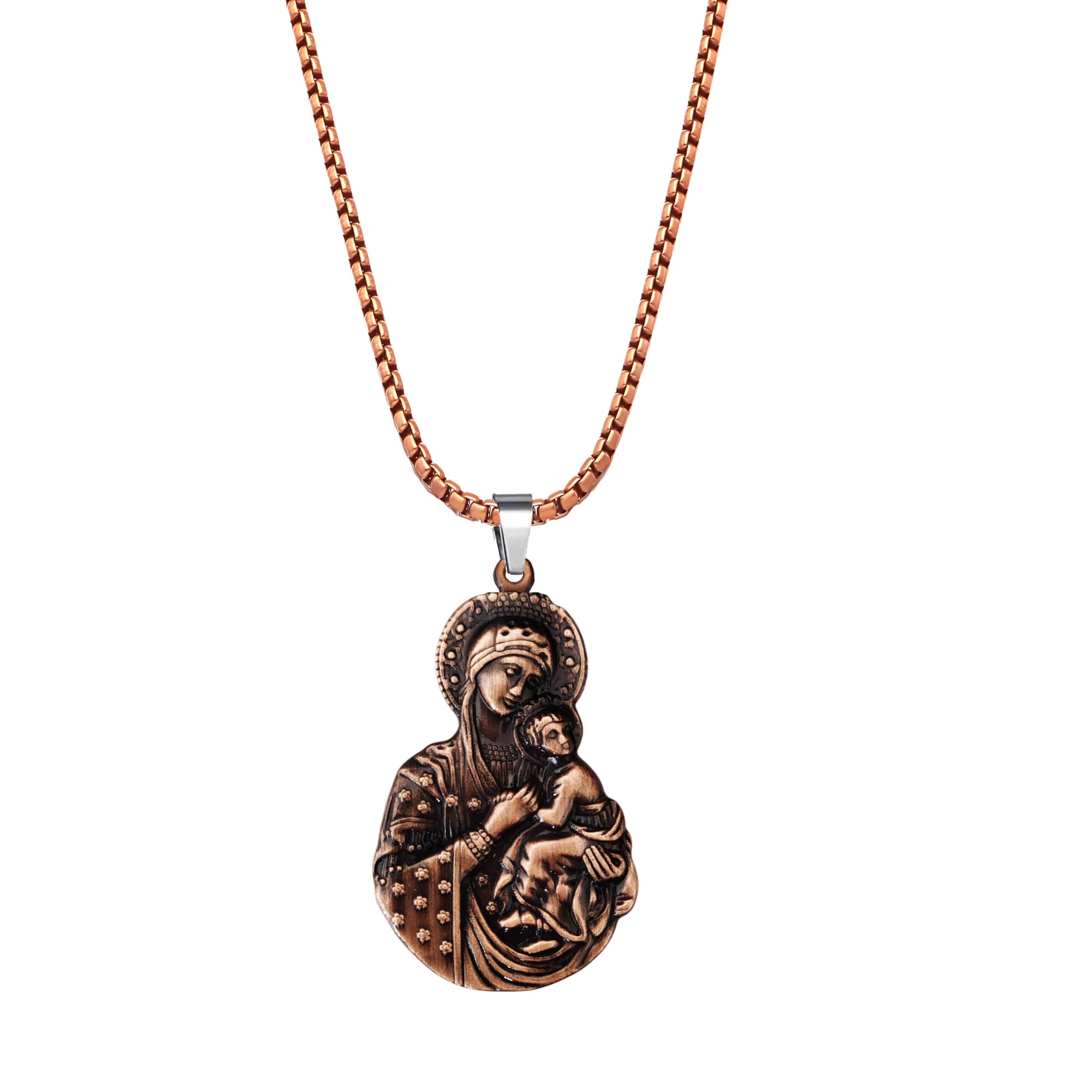 Virgin Mary & Baby Jesus Pendant Necklace for Men & Women | Antique Copper-Tone Religious Pendant with 22 Inch Chain | Christian Faith Jewelry Gift Copper SPn2025345-image-38