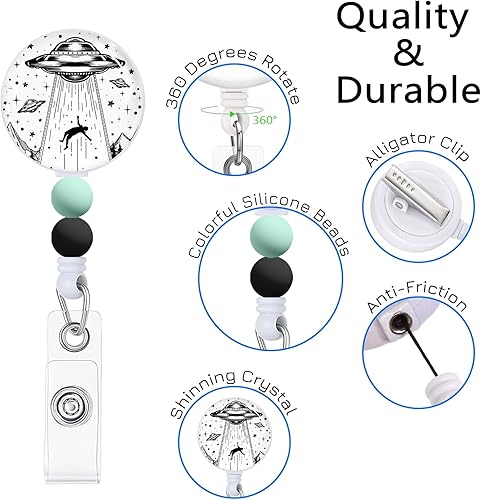 Miniatura 5 de Carretes retráctiles con cuentas de silicona, etiqueta de identificación resistente, clips de identificación para enfermeras, profesores de