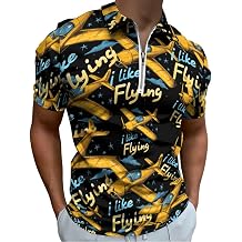 Pilot-I-Love-Flying-Plane Men's Polo Shirts Casual Short Sleeve T Shirt Zippered Sports Golf Top Tee 6X-Large