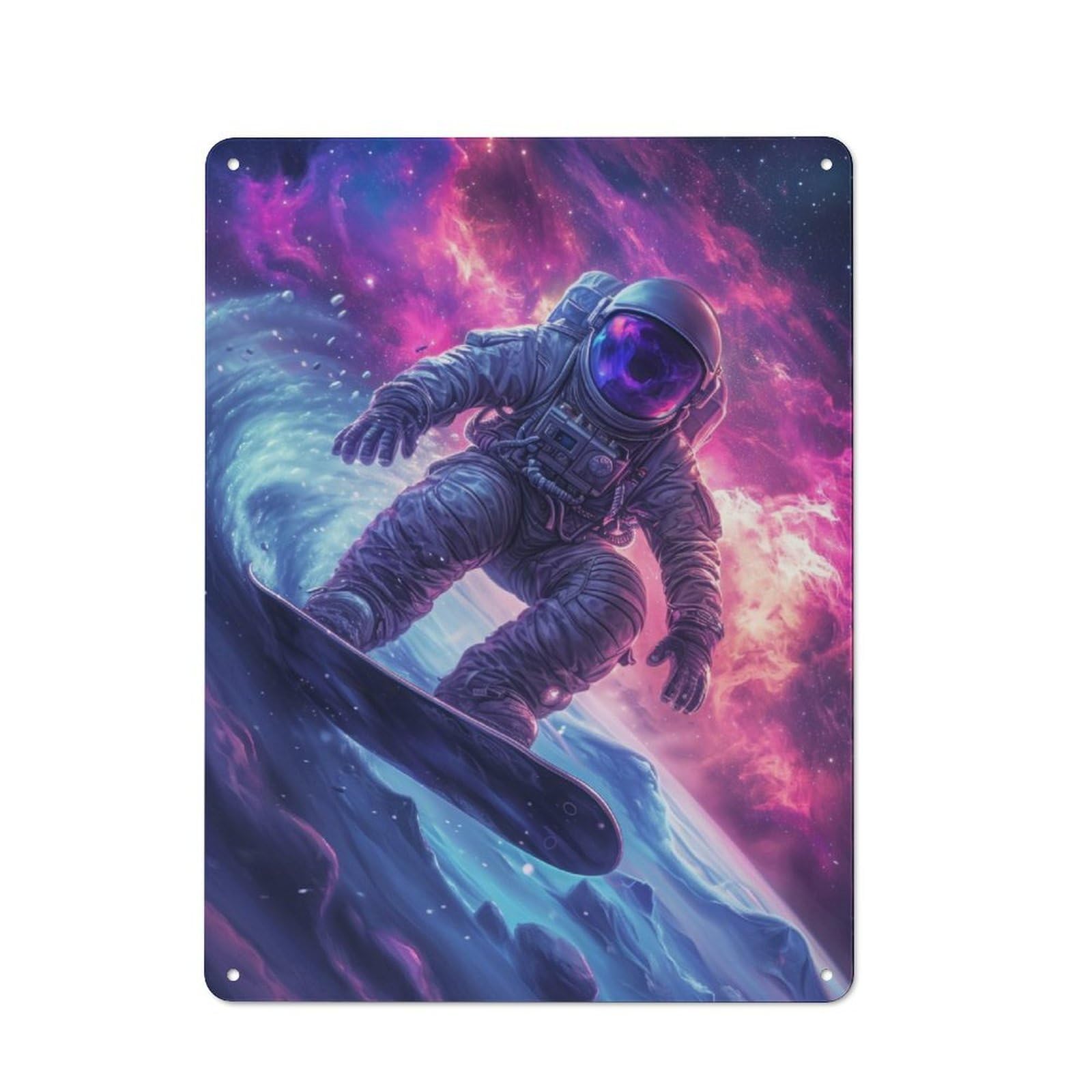 Junmoney Surfing Astronaut Retro Metal Sign With Design 40X30cm, Retro Old Style Wall Plaque For Kitchen, Hallway, Bar Or Small Cafe