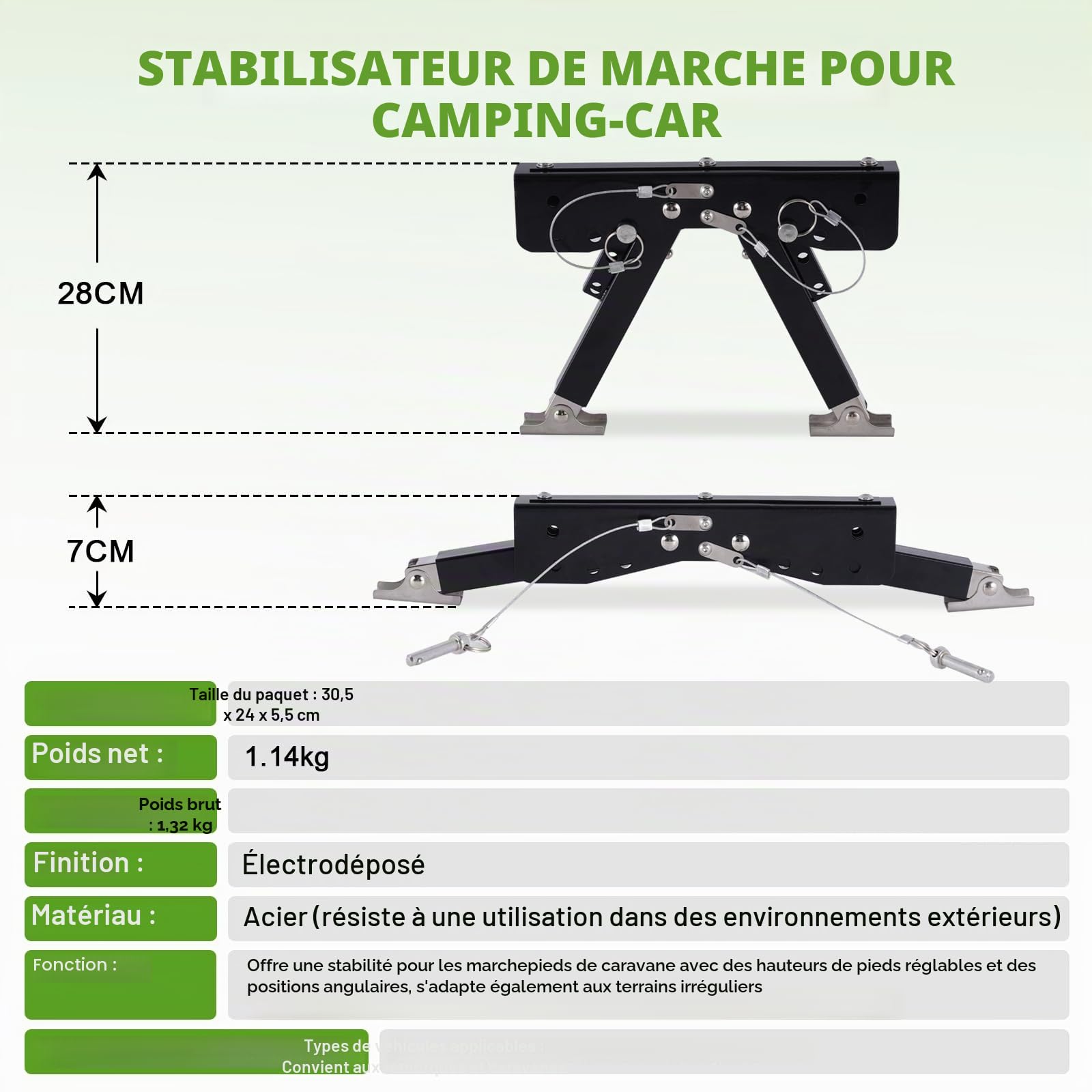 BAOSHISHAN Stabilisateur de Marche pour Camping-Car Ensemble de Support de Marche pour Camping-Car de 7cm à 29cm réglable en Hauteur, capacité de Charge : Maximum 100KG
