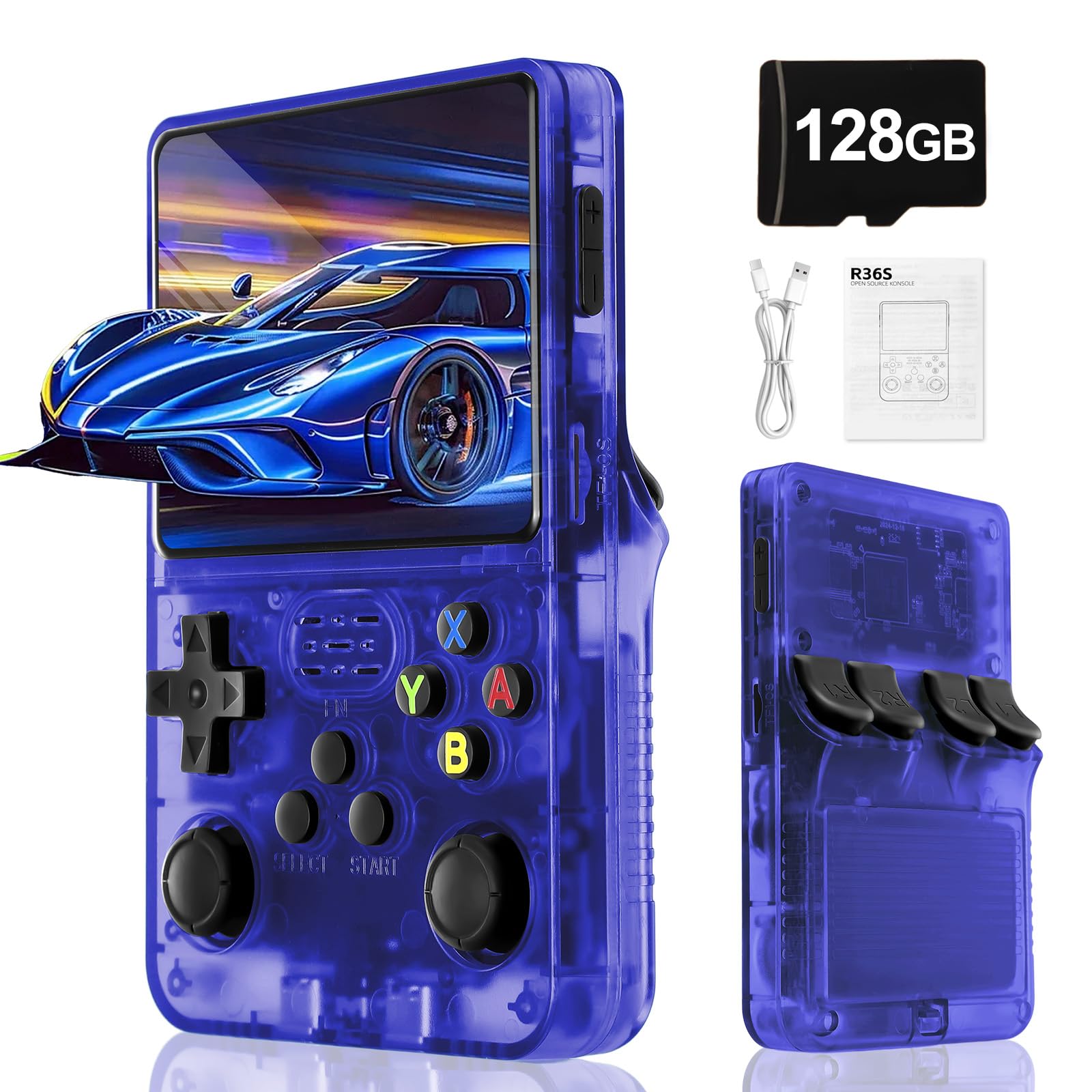 R36S Retro Handheld Video Game Console -Linux System,3000mAh Battery,3.5 Inch Screen,128G TF Card,30000+ Classic Games,Portable Game Console for Present to Give Friends for Christmas-Purple — view 22
