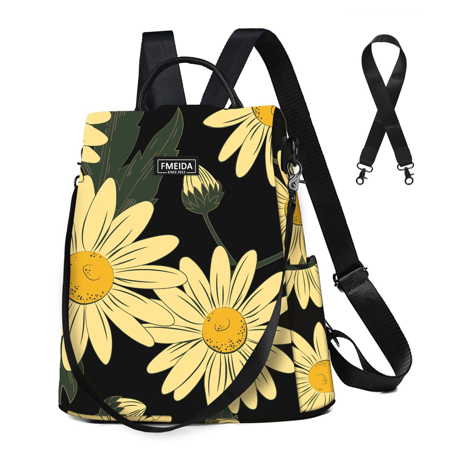 Fmeida Backpack Purse for Women - Travel Anti-Theft Backpacks Nylon Waterproof Daypack College Bookbag Shoulder Bag Sunflower