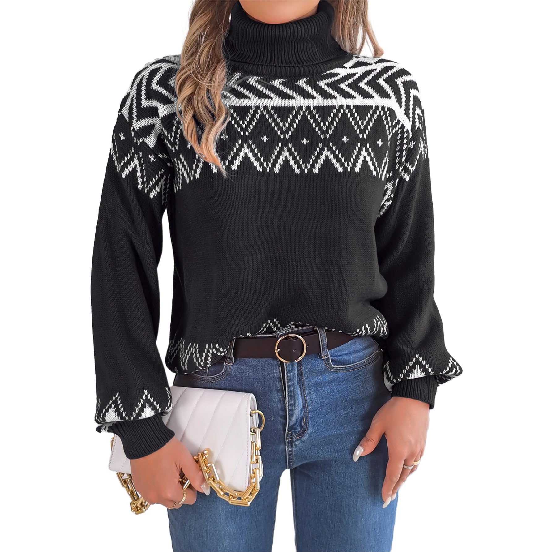 Womens Vintage Pullover Sweaters Long Sleeve Turtleneck Casual Sweater Lightweight Knit Tops