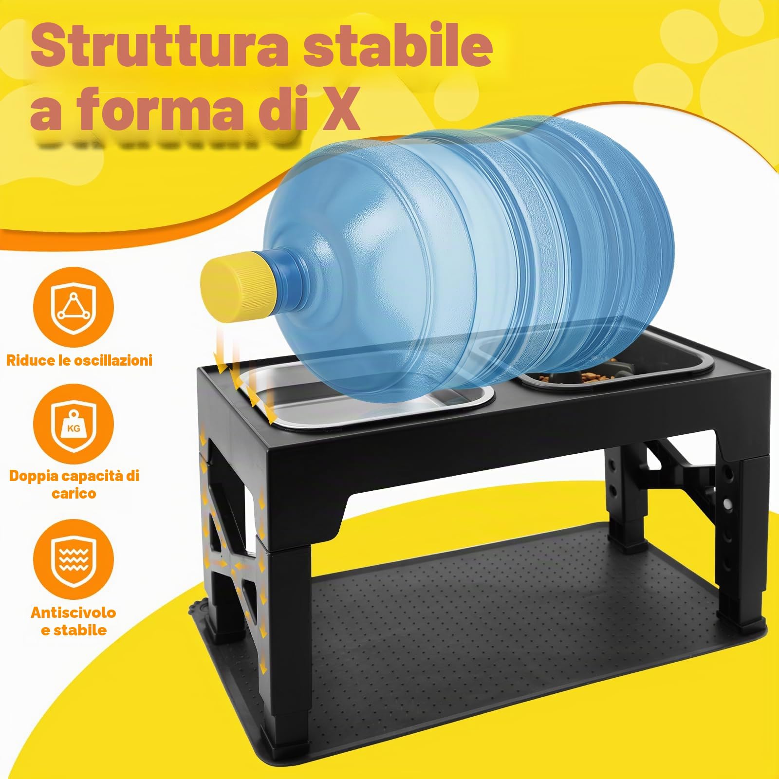 Ciotole per cani Rialzate Regolabili - Acciaio Inossidabile 1400ml + Antingozzo 1100ml + Viaggio + Tappetino - Base antiscivolo per cani di taglia media/grande
