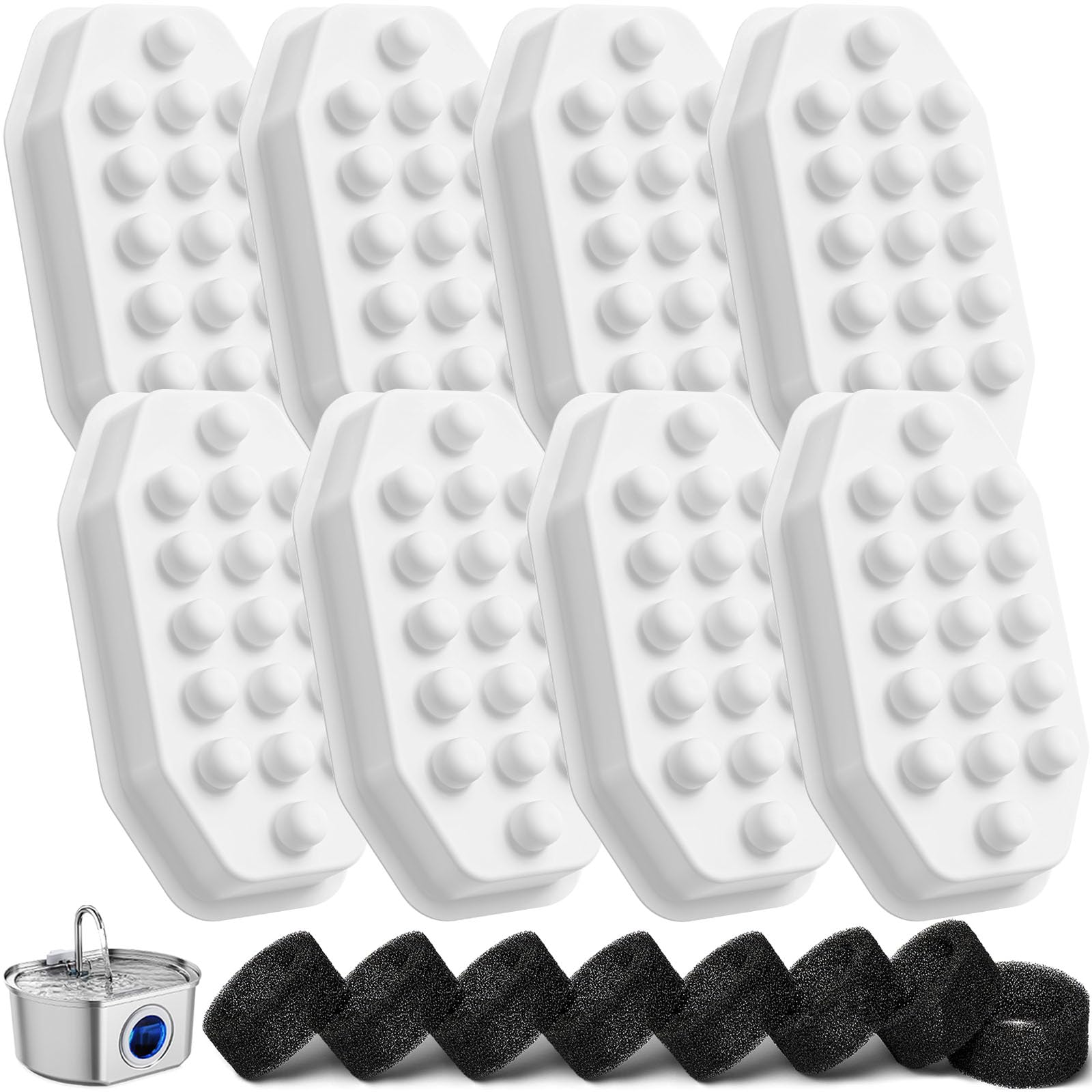 Neareal Official 8 Pack Cat Water Fountain Replacement Filters & Pre-Filter Sponges for 108oz/3.2 Stainless Steel Pet Water Fountain