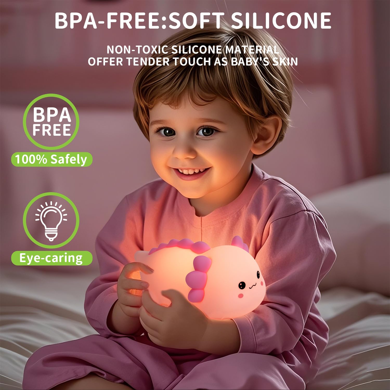 Axolotl Silikon-Nachtlicht für Kinderzimmer, dimmbar, LED-Tierlampe mit Timer, niedliche Geschenke, wiederaufladbare Schlafzimmer-Nachttischlampe mit Touch-Sensor, Spielzeug für Kinder