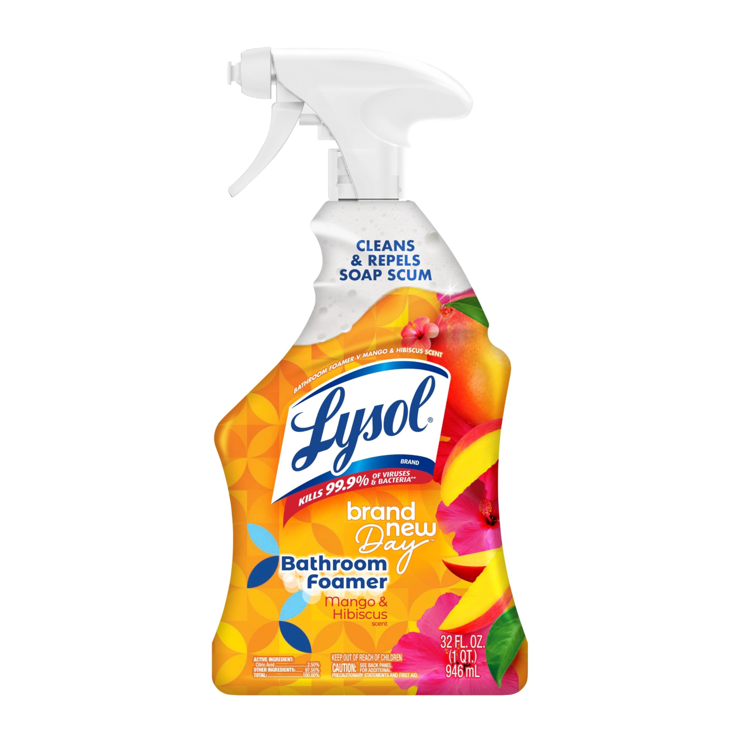 Lysol Foaming Bathroom Cleaner & Disinfectant Spray, Mango Scent, 32 oz