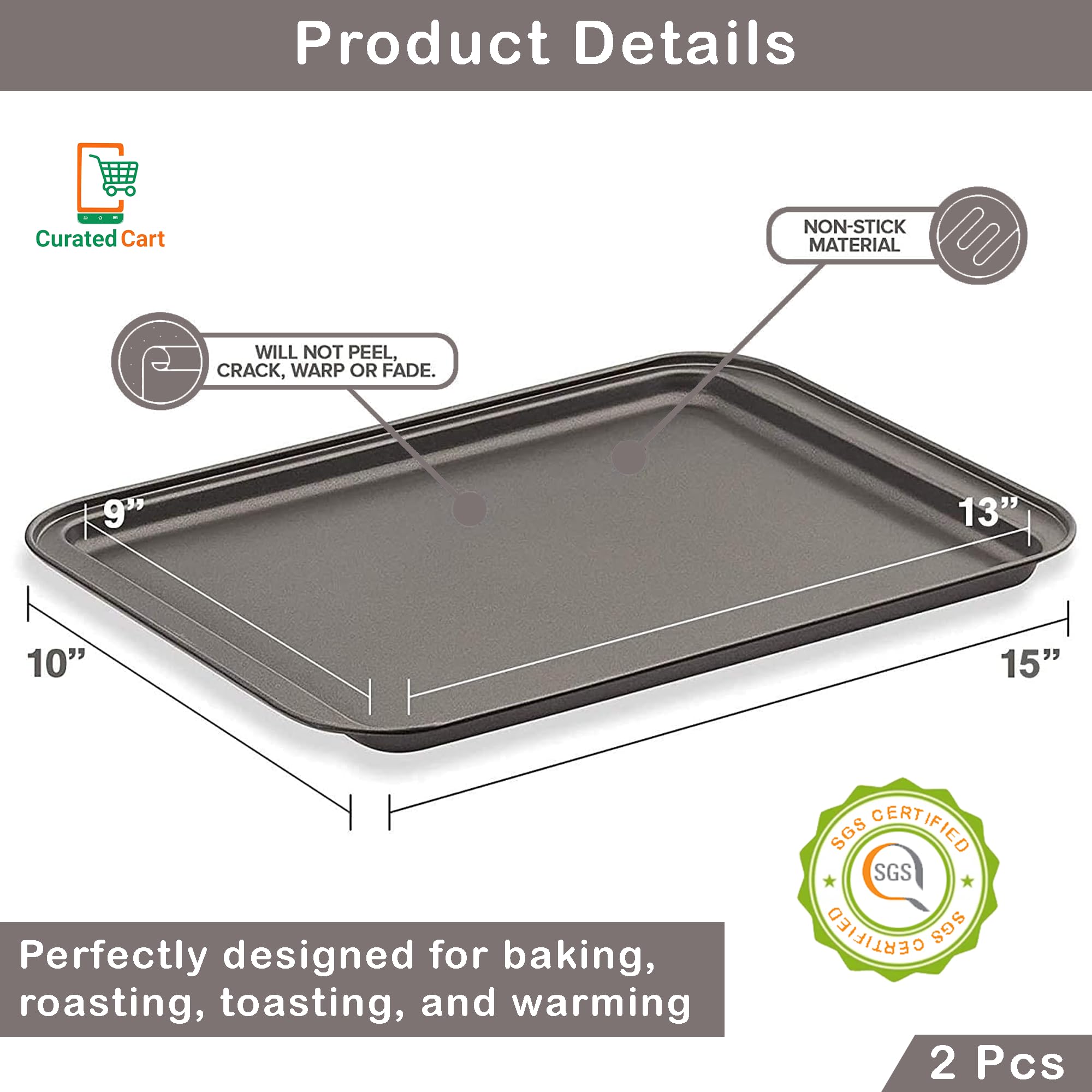PureBake Baking Tray for Microwave Oven, Nonstick Baking Sheet Pans, Non-Toxic and Rimmed Carbon Steel Cookie Sheet Tray, Warp and Rust Resistant, Heavy Gauge Steel Oven Baking Sheets