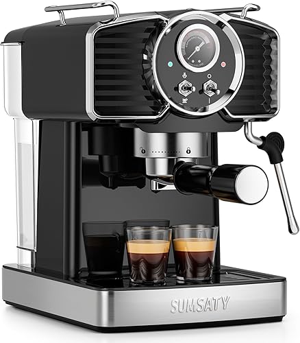 Máquina de café expreso de 20 bares, cafetera profesional de espresso con espumador de leche, máquina de café expreso negro, máquina de capuchino y