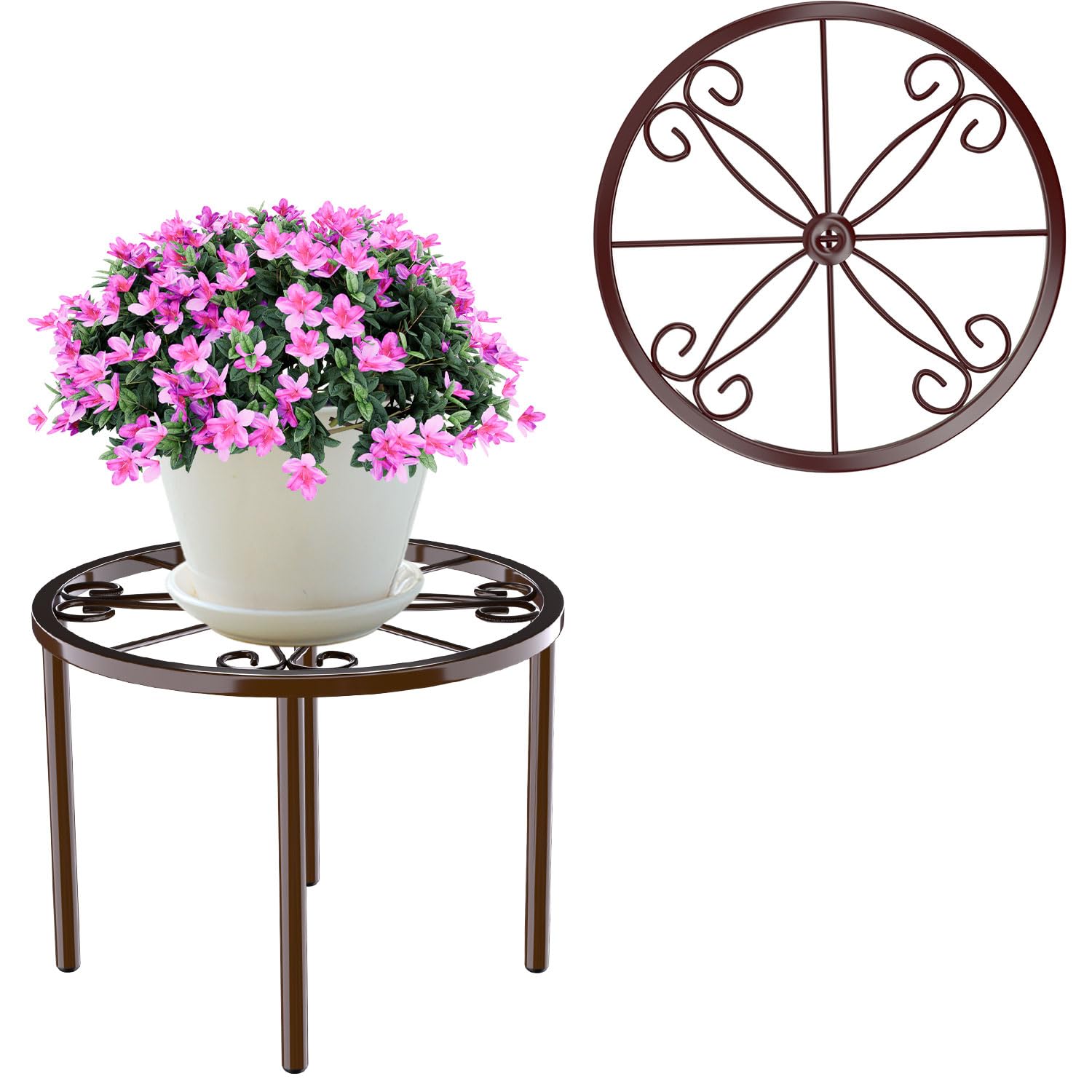 1 PCS Plant Stand-7.87IN Heavy Duty Flower Pot Stand, Multiple Plant Rack Holder, Anti-rust Metal Round Shelf for Room Indoor and Outdoor Courtyard, Gardens, Brown.