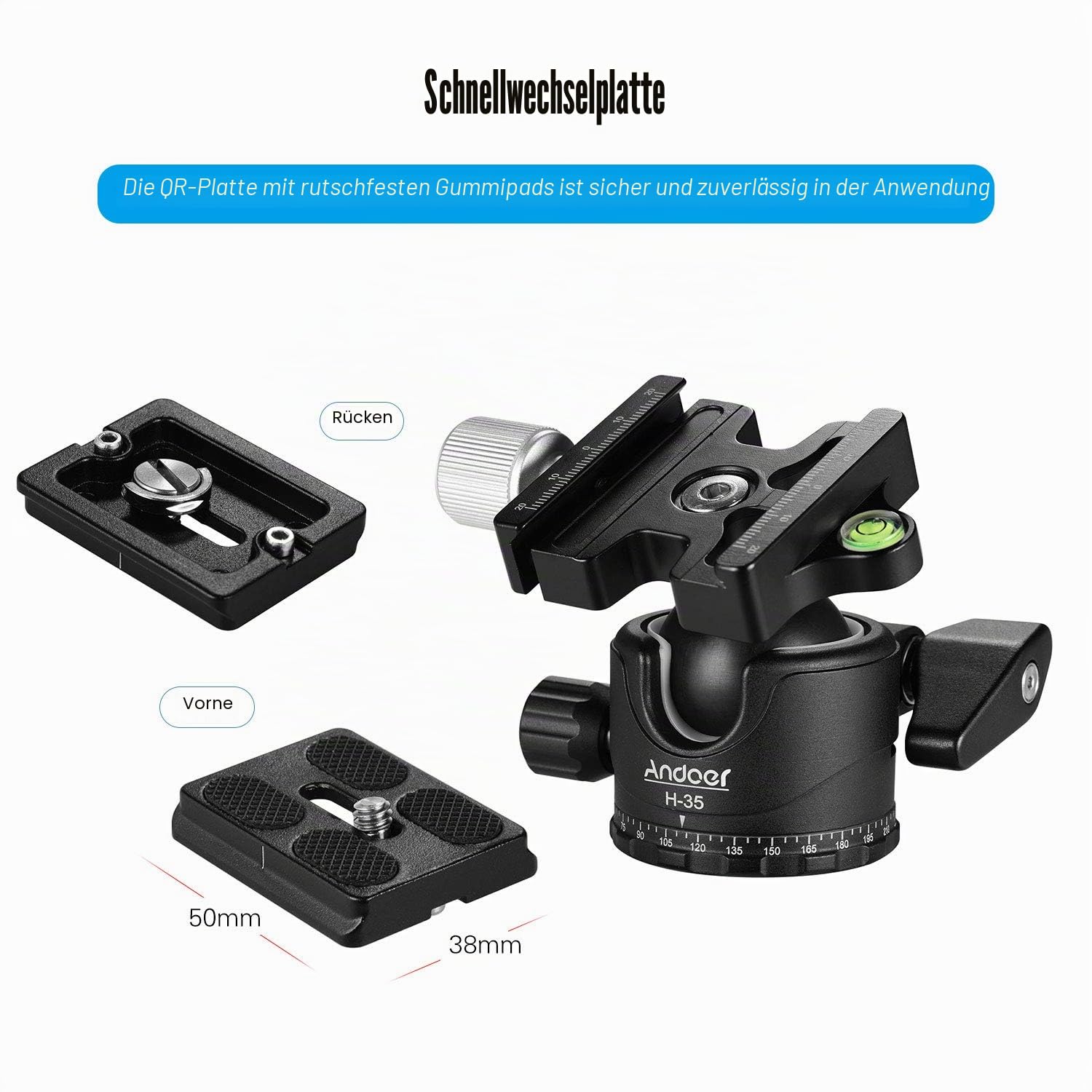 Andoer Kugelkopf Stativkopf mit Schwerlast Fotografie Kamera Stativ Stativköpfe,maximale Belastung 15 kg,Schnellwechselplatte 1/4 Zoll Schraube