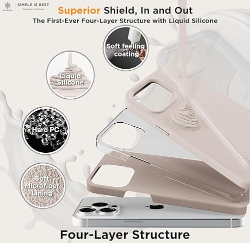 Miniatura 2 de IceSword Funda para iPhone 15 Pro Stone (2023), funda de silicona líquida delgada y protectora, forro de microfibra suave antiarañazos, color beige