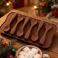Vista 5 de Elome Molde de silicona para chocolate en forma de cuchara, 1 bandeja para cubitos de hielo para hornear, jabón, vela, fondant, decoración de pastel