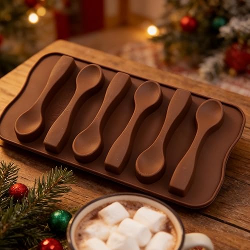 Miniatura 5 de Elome Molde de silicona para chocolate en forma de cuchara, 1 bandeja para cubitos de hielo para hornear, jabón, vela, fondant, decoración de pastel