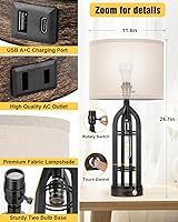 Vista 5 de Seealle Lámparas de Mesa para Sala de Estar Juego de 2 - Lámpara de Mesita de Noche Negra para Dormitorio con USB C+A y Tomacorriente, Lámparas