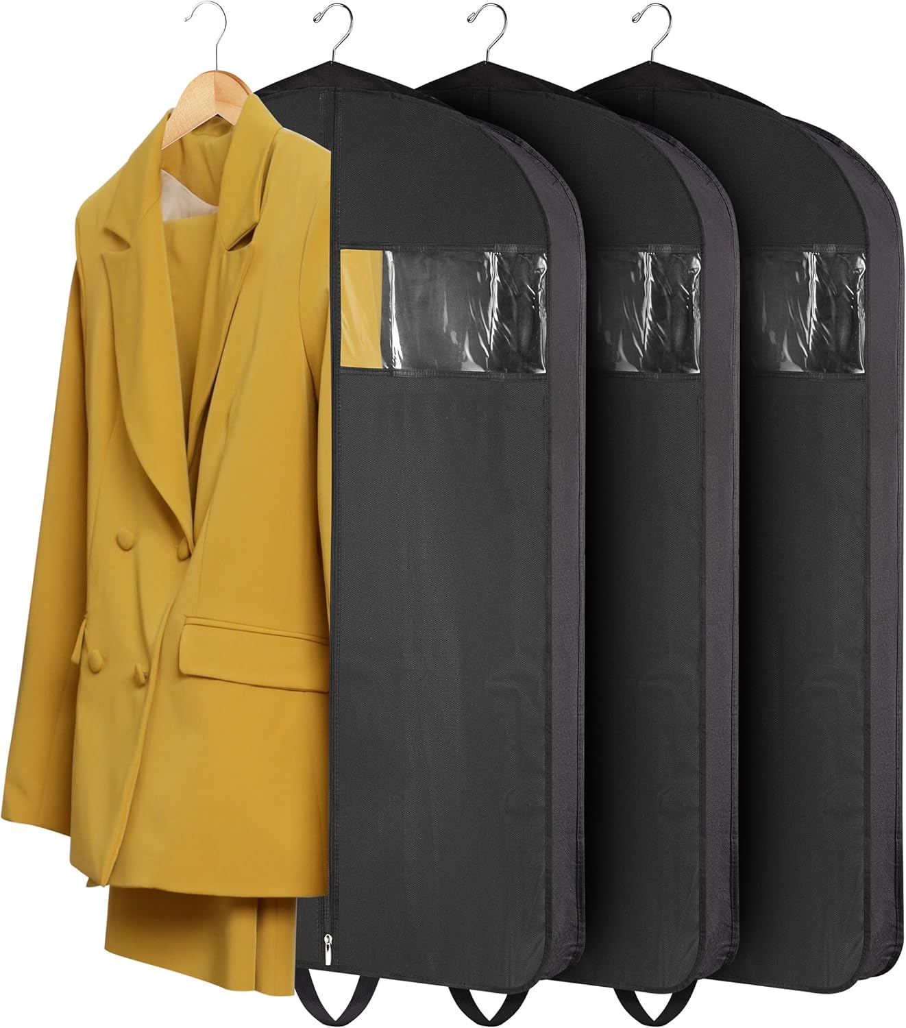 Garment Bags for Hanging Clothes 3-Pack - Travel Suit Closet Covers for Men and Women - Long Dress, Mens Jackets, Coats, Shirts, Dance Clothing Protector - Zipper Hanger Wardrobe Dust Cover (42 Inch)