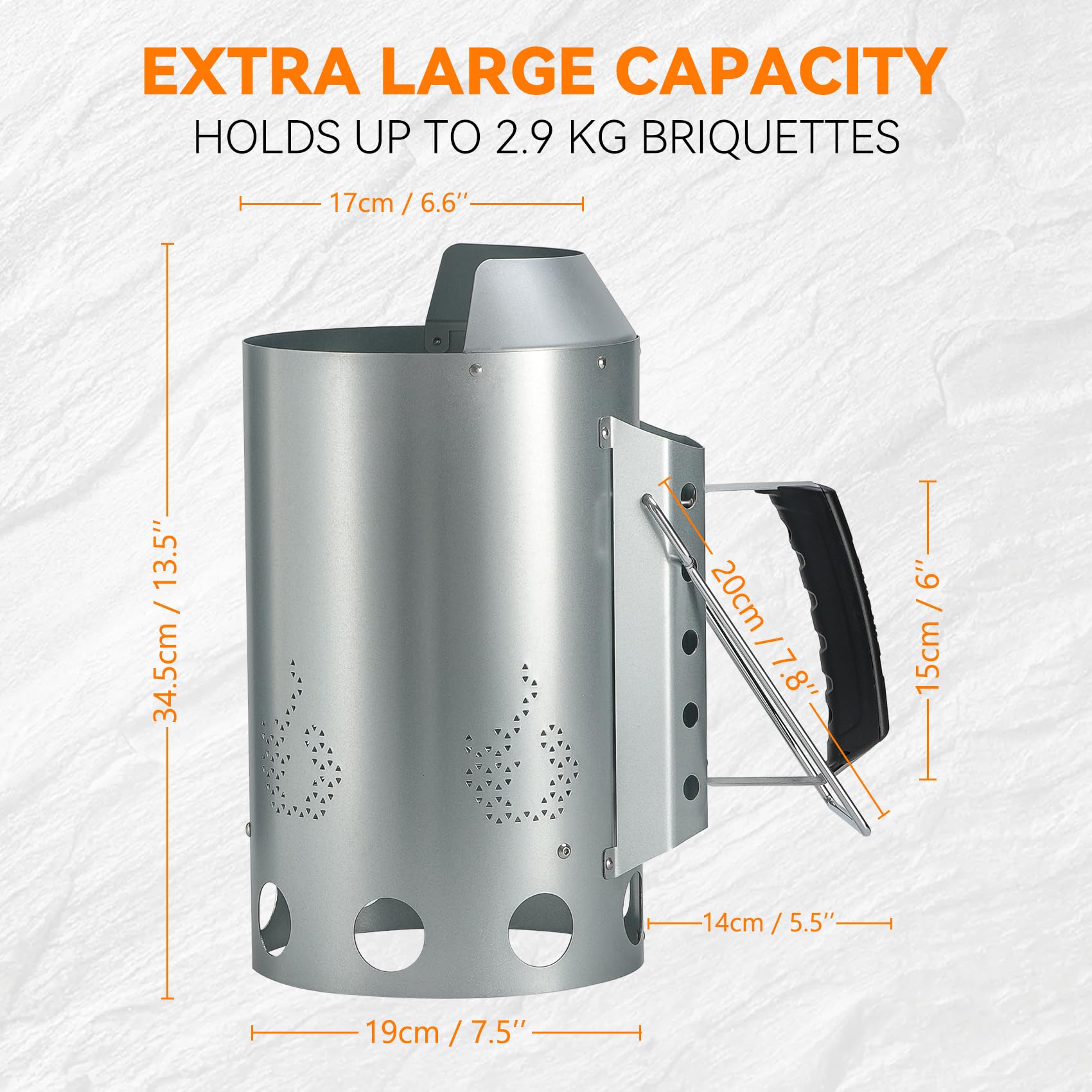 Onlyfire Grande Accenditore a Ciminiera con 50 Accendifuoco Ecologico, Ciminiera di Accensione con Maniglia di Sicurezza Isolata Termicamente, Accenditore Rapido per Barbecue a Carbonella
