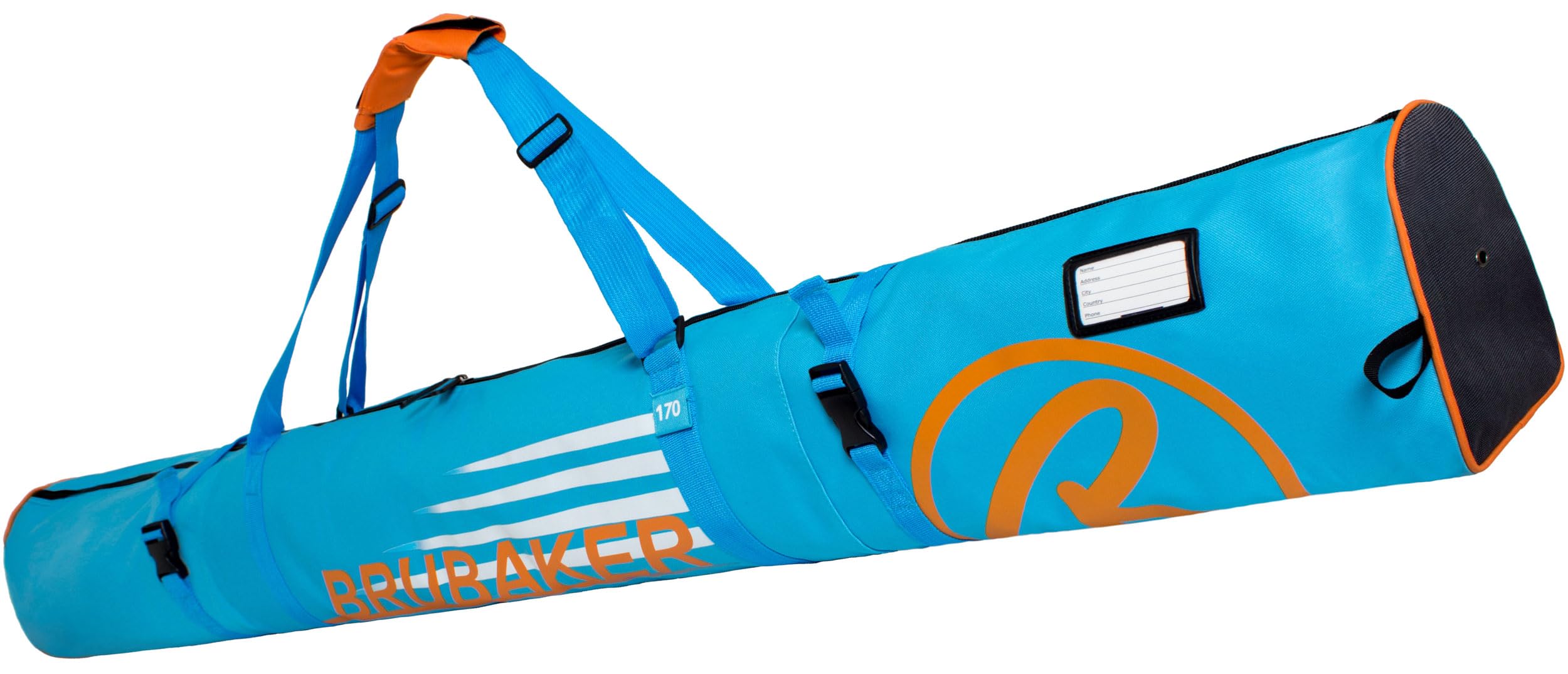 Brubaker Carver Champion Sac de Ski rembourré pour 1 Paire de bâtons de Ski et bâtons Bleu Orange 170 x 34 x 34 cm