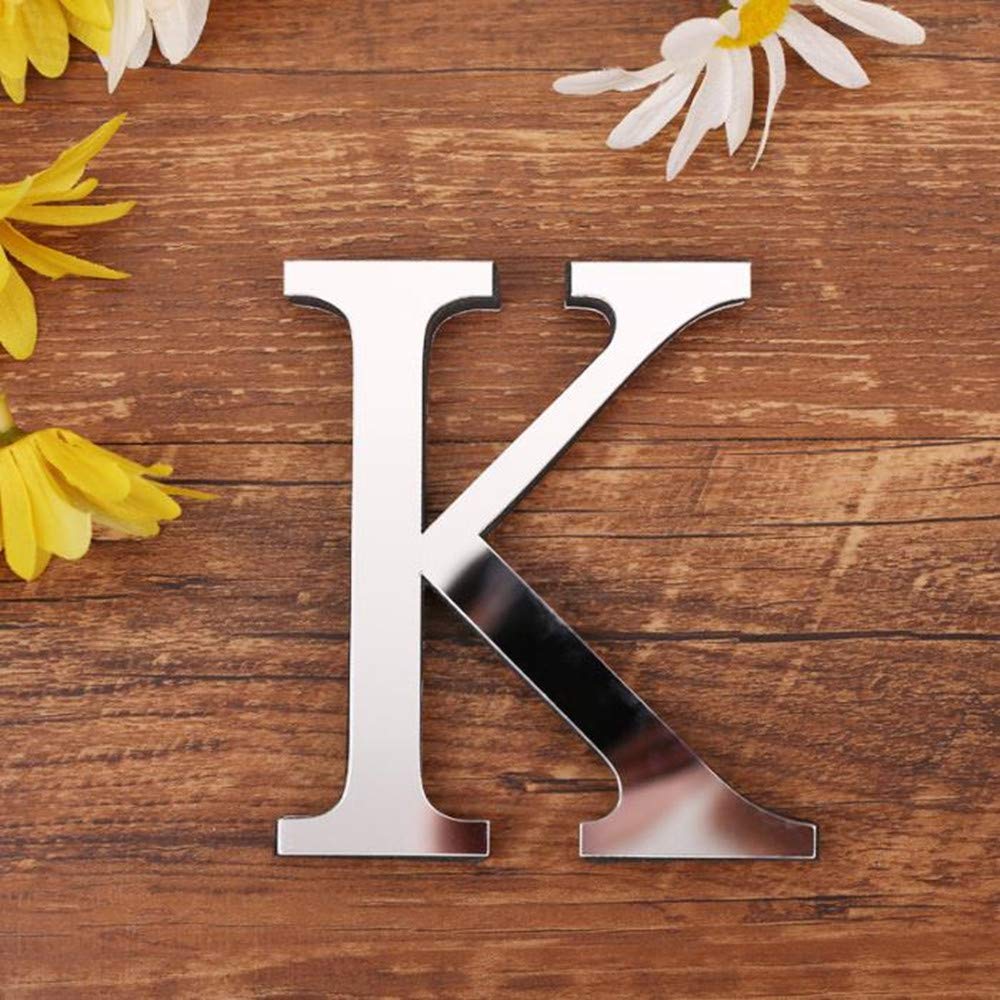 Freeas DIY Alphabet Letters,3D Acrylic Mirror Wall Stickers 26 Letters Heart & Shape Arbitrary Collocation Room Nursery Hanging Decor for Home Office Wedding Party (K)