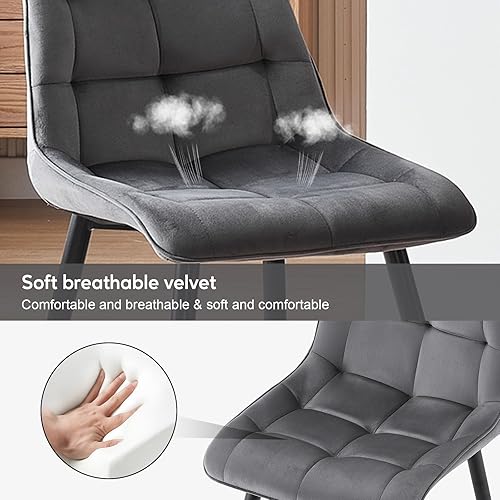 Miniatura 5 de CLIPOP Juego de 2 sillas de comedor modernas de terciopelo, sillas de comedor modernas de mediados de siglo con asiento acolchado, respaldo curvado
