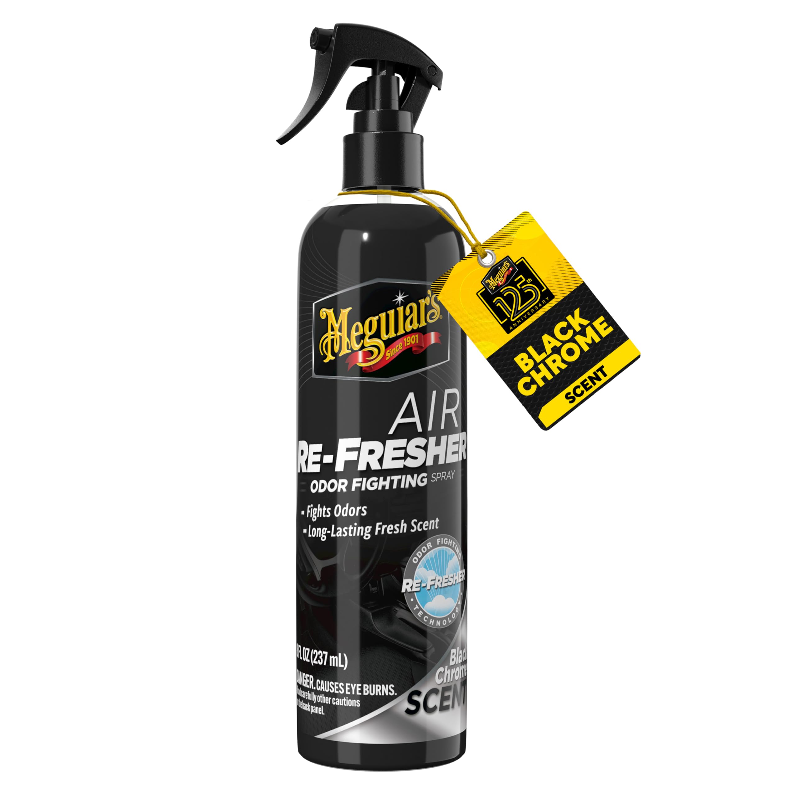 Meguiar’s Air Re-Fresher Odor Fighting Spray - Black Chrome Scent - Convenient Car Air Freshener that Instantly Fights Odors and Leaves Behind a Long-Lasting, Refreshing Black Chrome Scent, 8 Oz Spray