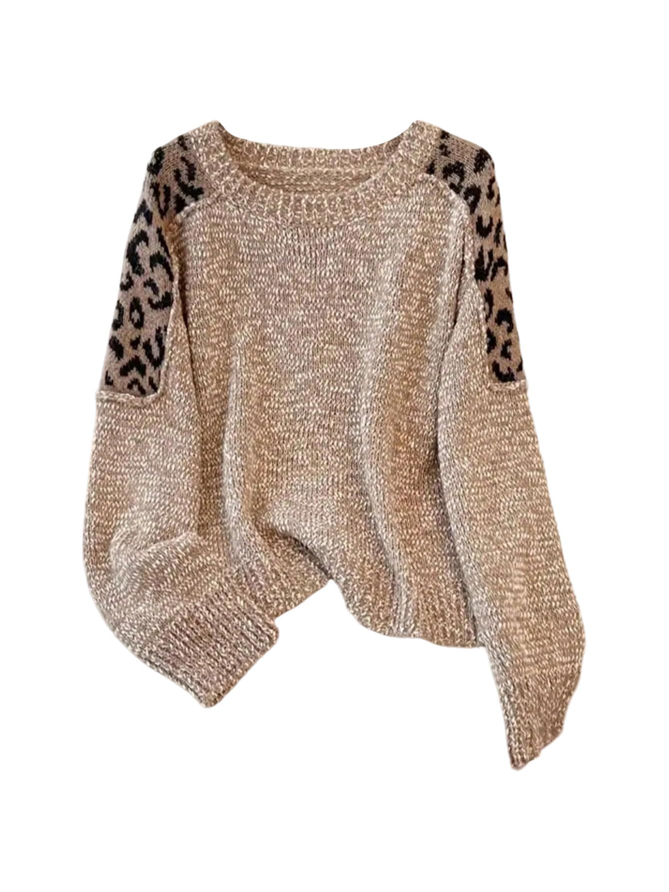 MakeMeChic Womens Cheetah Print Sweater Crewneck Long Sleeve Knit Leopard Pullovers Knitwear