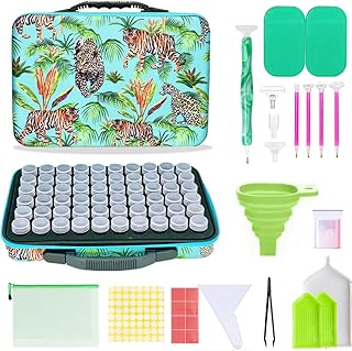 Diamond Painting Storage Containers 60 Slots Accessories and Tools DIY Art Craft Jewelry Beads Rhinestones Organizer Box(Tiger, 60 Slots)