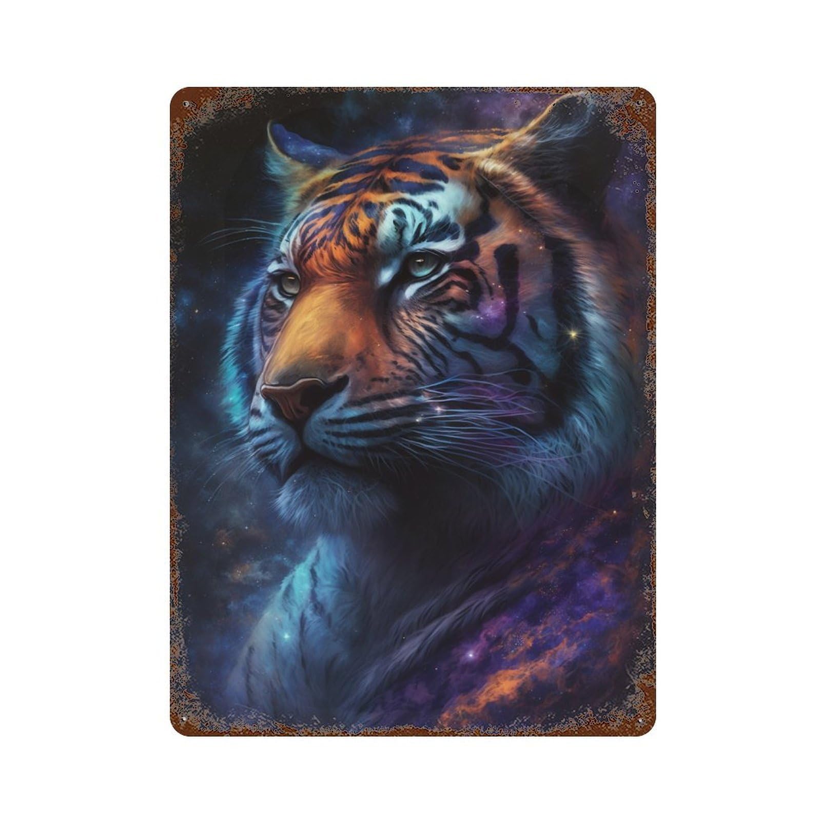 Cosmic Tiger Portrait-4 Rusty Metal Tin Sign 15.7"x11.8", Rustic Home Decor for Garage, Pub Or Kitchen