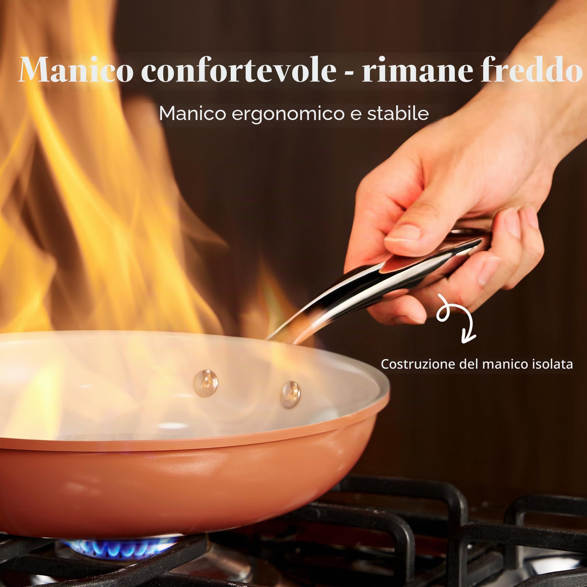Redchef Set di 6 padelle in ceramica per induzione, antiaderenti, 20/24/28 cm, per tutti i tipi di cucina, senza PTFE, senza PFAS, senza PFOA, adatte per induzione, forno, lavastoviglie (multicolor)