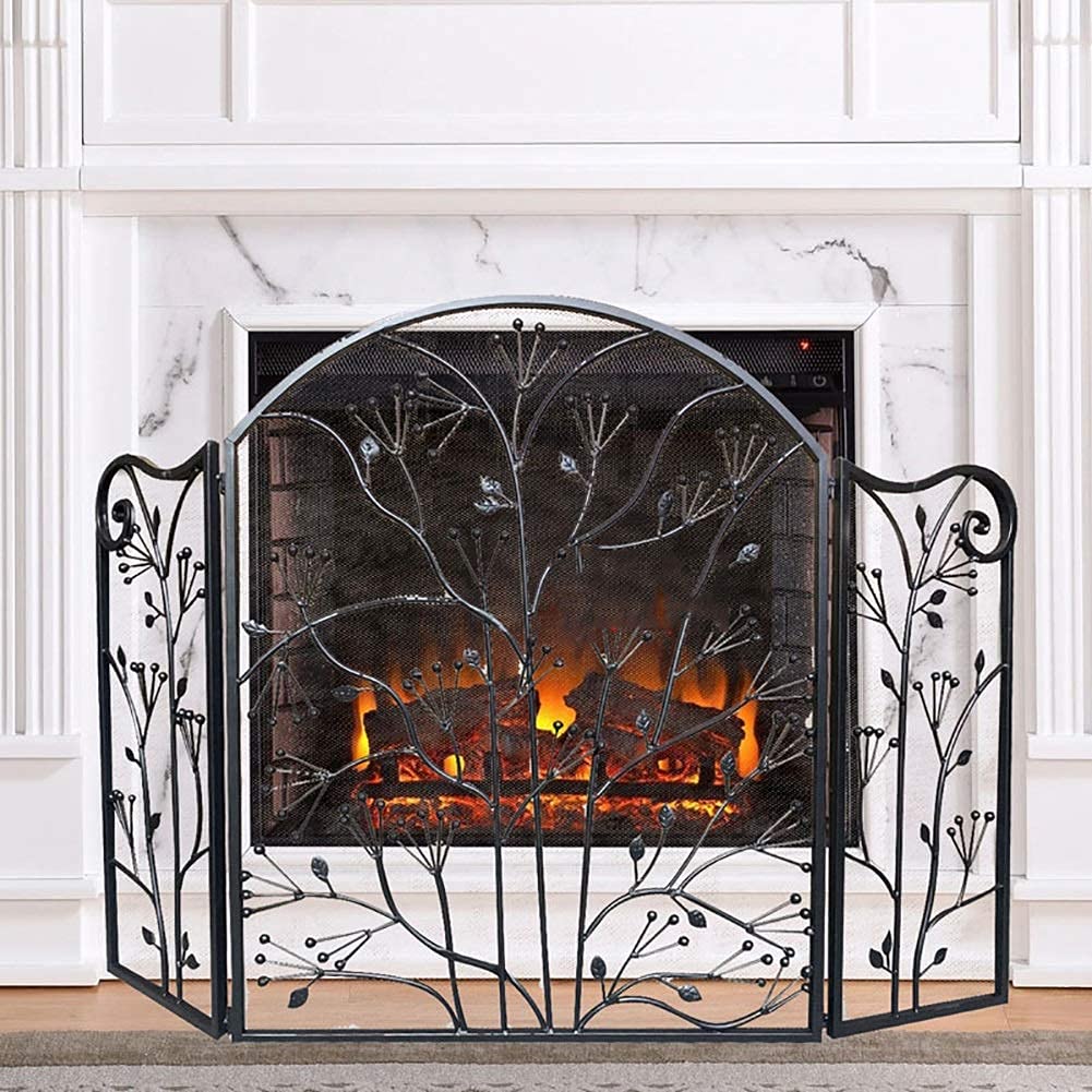 ファイアーガード 3パネル 大型暖炉スクリーン 装飾スクロール