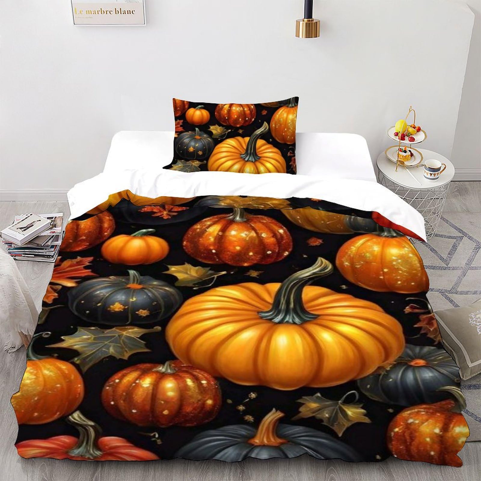 Housse de couette citrouille 3D lit simple pour literie enfant sans pli