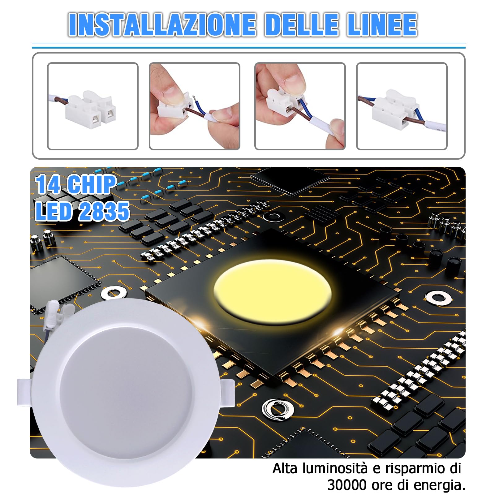 WeshLMPO Faretti Led da Incasso per Cartongesso, Bianco Caldo 3000K Faretti Led Soffitto 4W 350 Lumen, IP44 AC 220-240V Faretto Led Interno Ultrasottili 25mm, Set di 6
