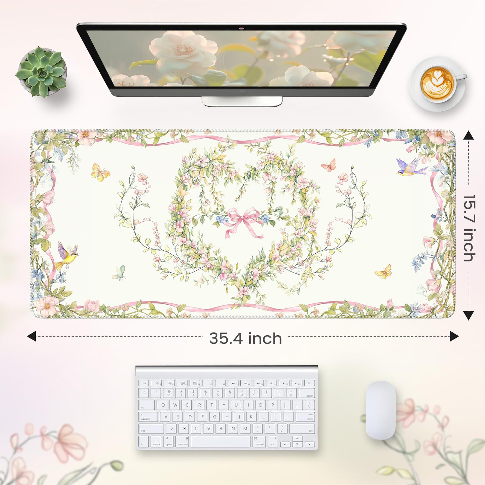 HAOCOO Cute Desk Mat, Keyboard Mats for Desk, XXL Mouse Pad with Non-Slip Rubber Base, Desk Pad Mat with Stitched Edges, Computer mats for Desktop, Desk Pad Protector (Sweet Heart)