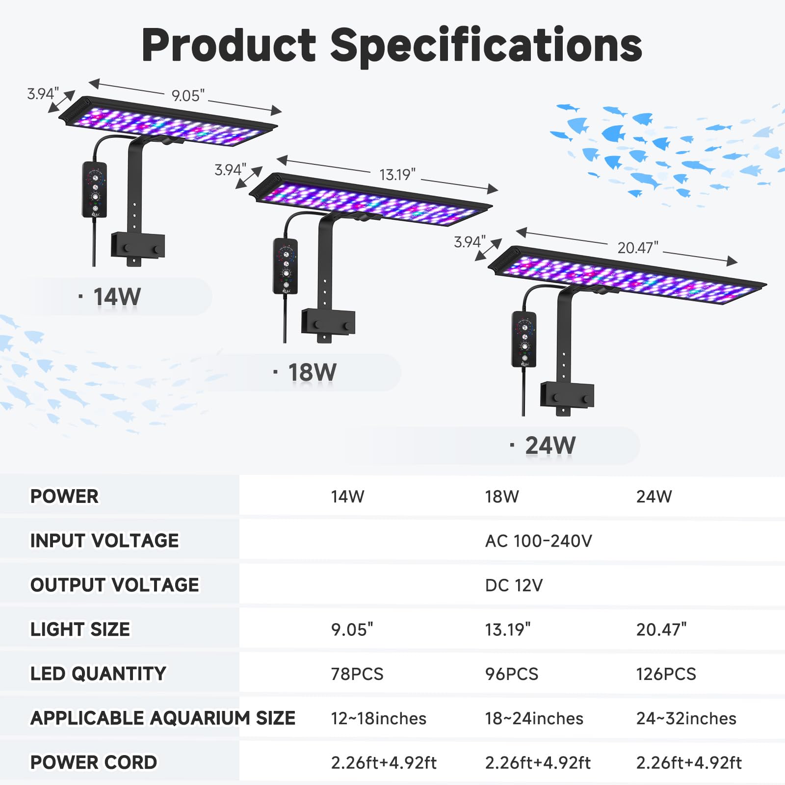 AQQA LED Aquarium Light, 24/7 Mode Clip on Fish Tank Light, DIY Mode Full Spectrum Aquarium Plant Light, Adjustable Timer/Brightness with Memory Function IP68 Waterproof (24W for 24-32 Inch Fish Tank) - image 7