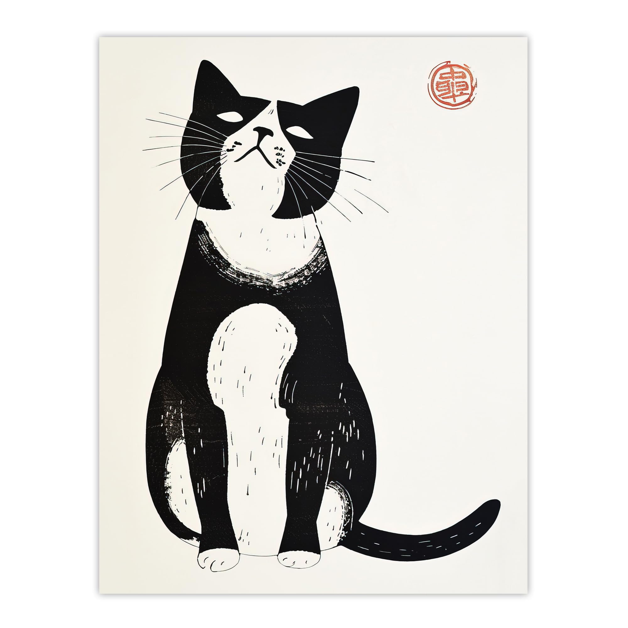 Artery8 Japanese Woodblock Cat Lover Wall Art Print - W18" x H24"