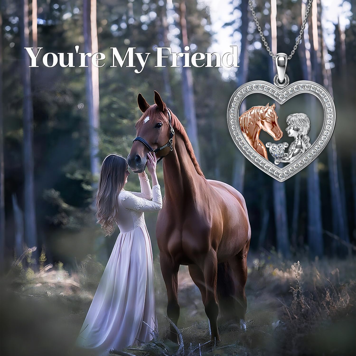 Horse Pendant Necklace Jewelry 925 Sterling Silver Heart Pendant Gift For Women Horse Lover - Image 2