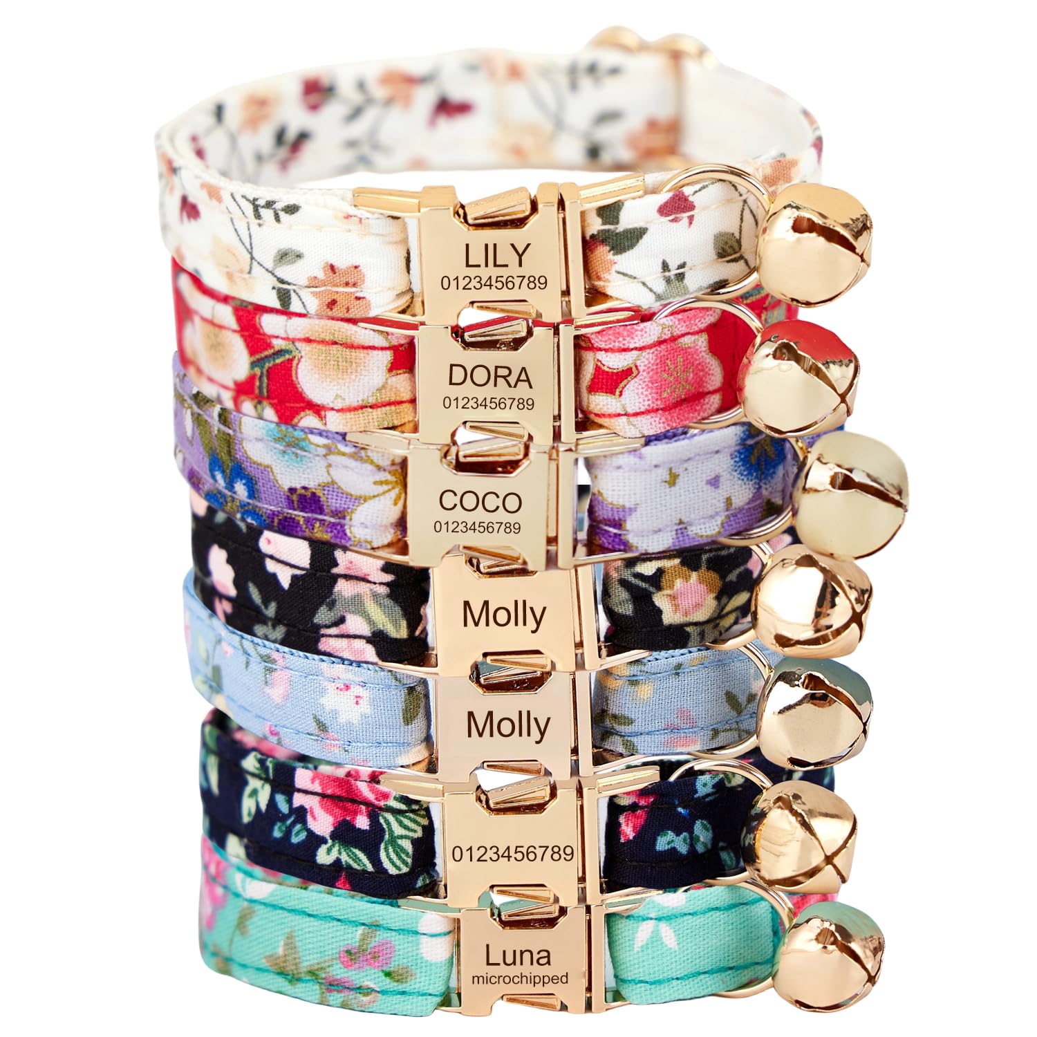 Personalized Cat Collar with Engraved Name and Phone Number - Customizable Kitten Collars for Girls (Floral Collar) โ image 1