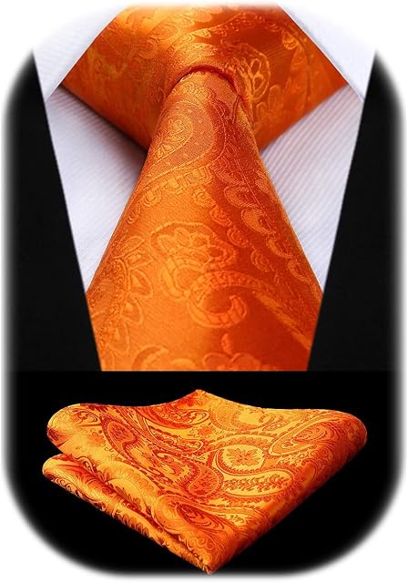 HISDERN Solid Paisley Tie for Men Handkerchief Woven Classic Flroal Men's Necktie & Pocket Square Set Wedding