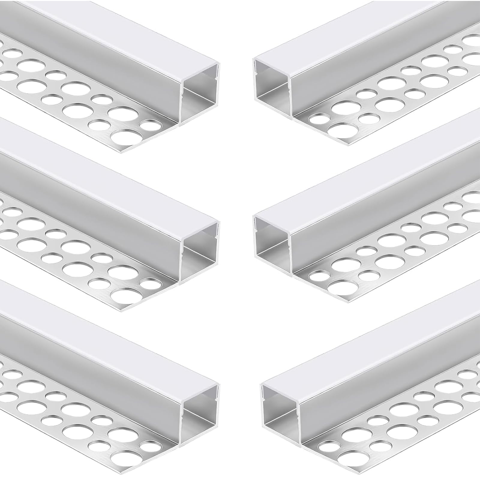 Perfil LED Precolocación para Estructura de Techo 6x1m Canal Aluminio Empotrable, Difusor Antideslumbrante para Obra en Curso Placas de Yeso