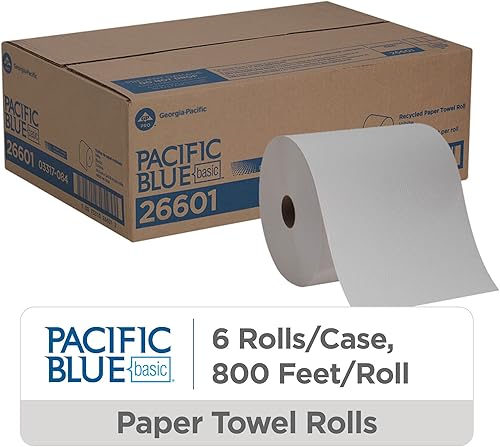 Vista 2 de Georgia-Pacific Blue Basic Recycled Paper Towel Rolls by PRO, White, 26601, 800 Feet Per Roll, 6 Rolls Per Case