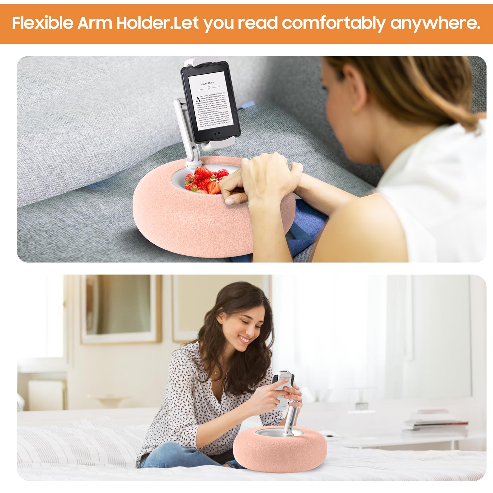 PlsHugek Pillow Stand Holder for Kindle Tablet iPad with Snack Bowl, Lap Cozy Pillow Stand Holder for Reading in Bed for 4.7