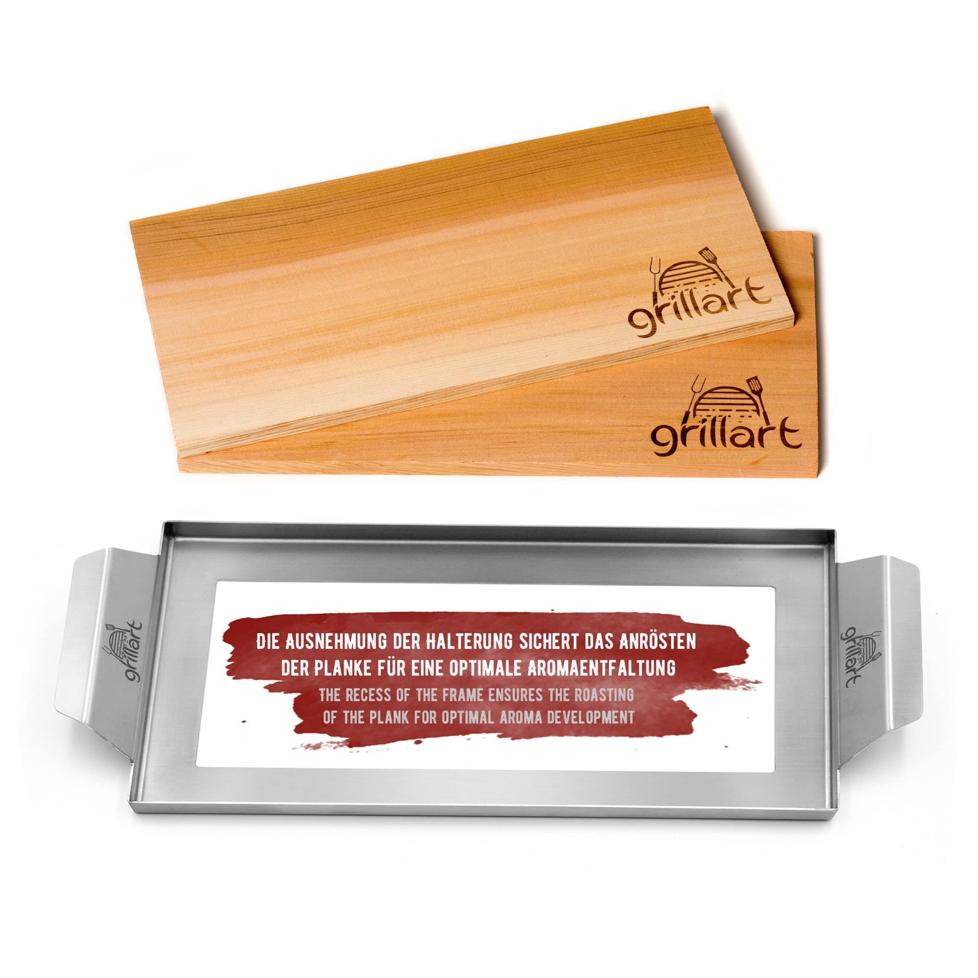 grillart Planches de fumage en bois de cèdre de qualité supérieure avec cadres en acier de haute qualité pour une manipulation facile et un beau service sur la table
