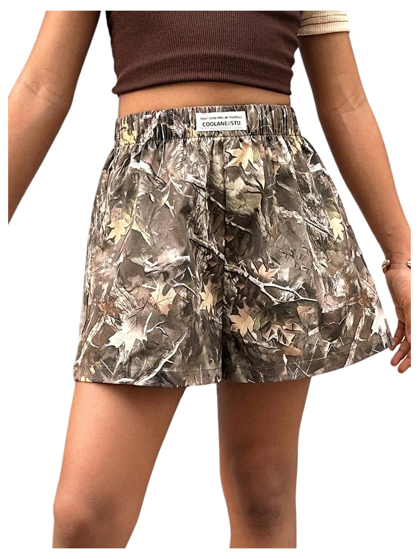 Floerns Trainingsshorts für Mädchen, Camouflage-Druck, elastische Taille, Grafik, weites Bein, Sweatshorts