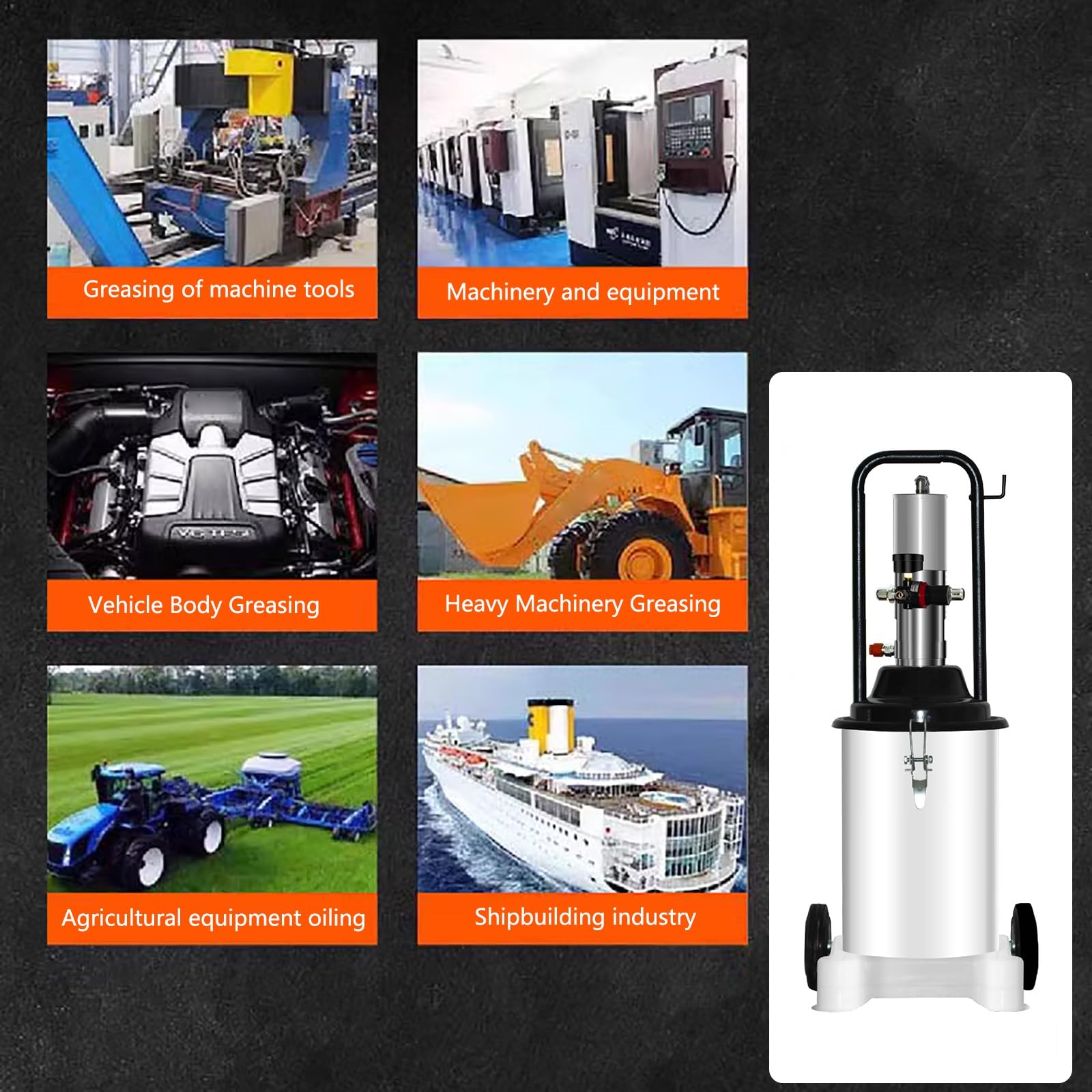 Bomba de grasa neumática con ruedas, capacidad de 12 litros, separador de aceite y agua, ideal para lubricación automotriz y maquinaria grande