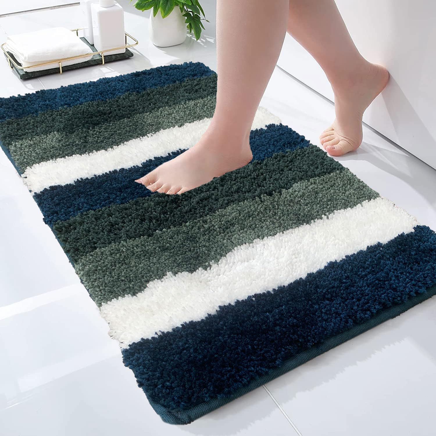 Luxe Home Bath Mat Super Soft Microfiber Non Slip Jericho Bathroom mats Water soak Washable Doormat for Home, Bedroom, Living Room (40x60 cm, Forest Green) Pack of 1